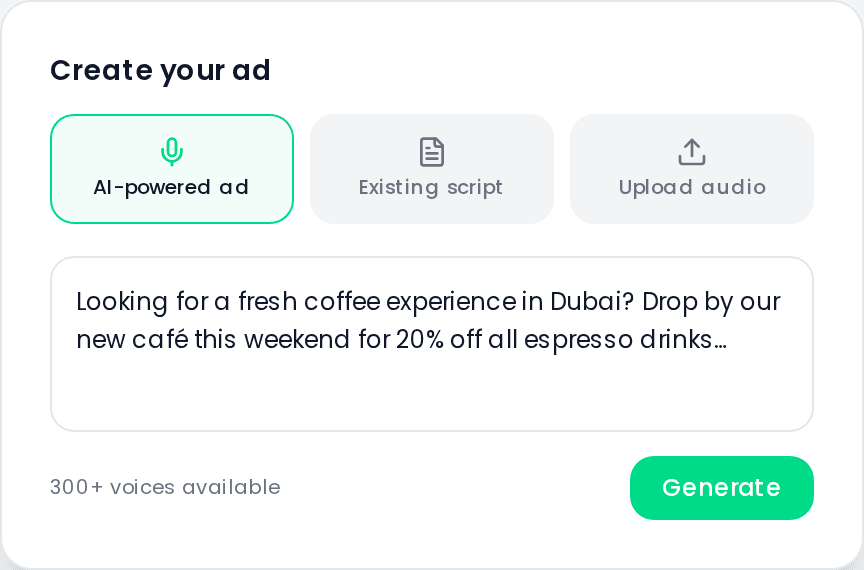 AI ad creator interface mockup